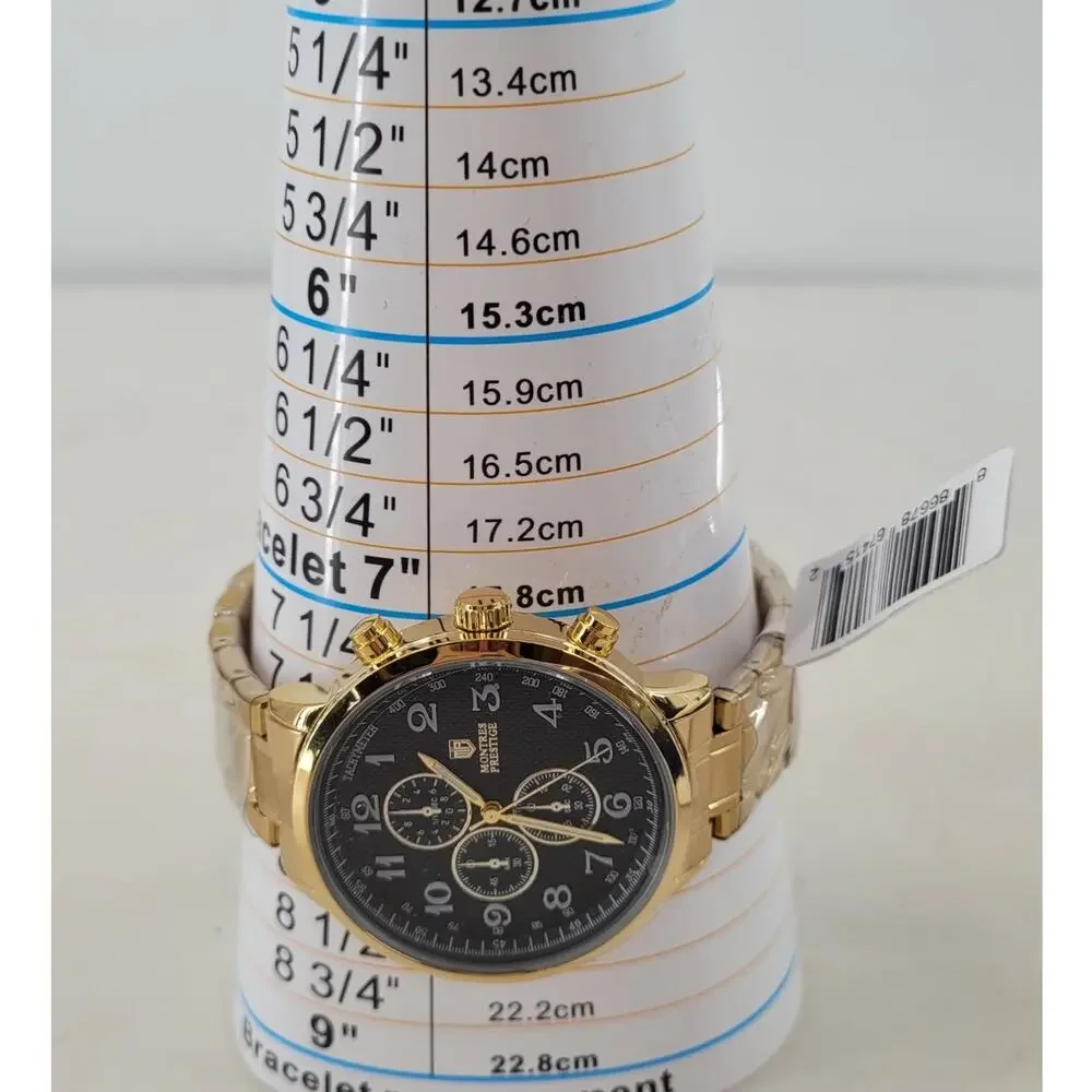 Montres Prestige Gold Tone Watch Black Multi‎ Dial Face Classic Style